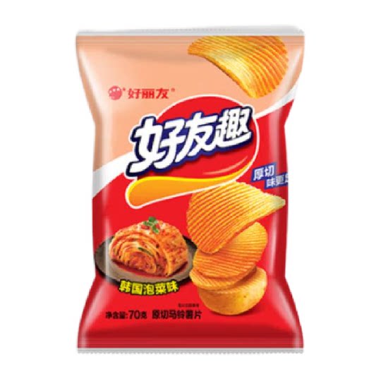 好丽友好友趣膨化零食儿童出游薯片休闲小吃韩国泡菜味70g*1袋