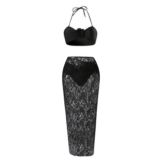 性感蕾丝比基尼三件套立体花朵度假高级感绝美性感纯欲温泉泳衣女