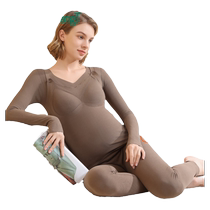 Pregnant womens autumn clothes and long trousers set warm velvet bottoming shirt with built-in chest pad no need to wear underwear postpartum breastfeeding women