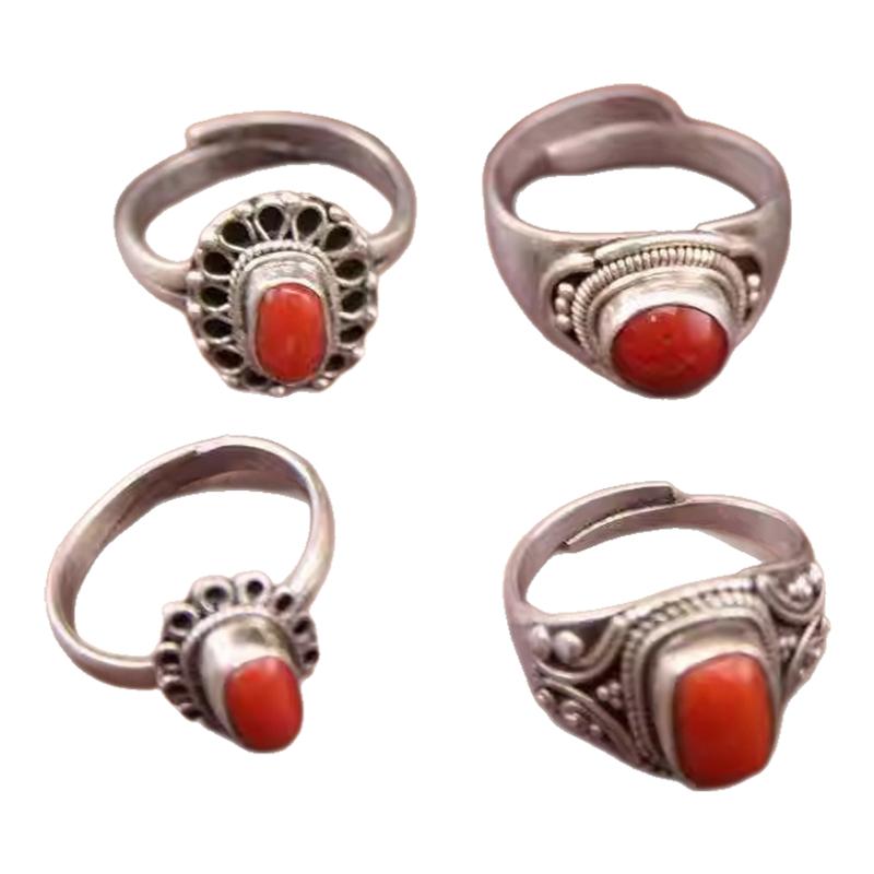 Inlaid open men's and women's rings Tibetan style retro