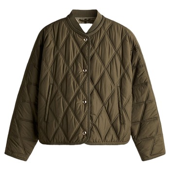 Hm women's short jacket 2025 autumn new diamond pattern barn style stand collar outer quilted jacket 1282391 Hm women's short jacket 2025 autumn new diamond pattern barn style stand collar outer quilted jacket 1282391