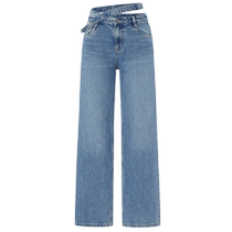 (Turkish Cowboys) MOCO deconstruction of high waist jeans cotton loose long straight cylinder Jeans Broadlegged Pants