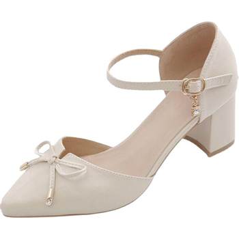 Off-code clearance ເກີບ heeled ສູງ heeled ຫນາສໍາລັບແມ່ຍິງ 2024 summer ຮູບແບບໃຫມ່ Baotou fairy ແບບເກີບດຽວ temperament versatility sandals hollow