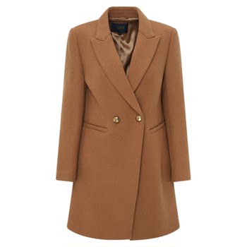 LIFE·IDEA中长款大衣女宽松显瘦西装领双排扣毛呢外套通勤百搭