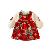Girls New Years greetings winter clothes Childrens Chinese style Hanfu Tang suit dress Babys one-year-old dress New Years Eve celebration