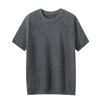 Men's thickened knitted short-sleeved cashmere sweater round neck sweater 2025 autumn and winter loose large size bottoming shirt Men's thickened knitted short-sleeved cashmere sweater round neck sweater 2025 autumn and winter loose large size bottoming shirt