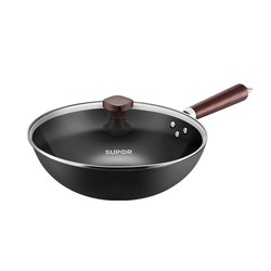 Supor Rust-Proof Non-Stick Iron Wok for Cooking, Household Uncoated Deep Round-Bottom Wok, Suitable for Gas and Induction Cookers