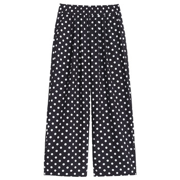 ໂສ້ງຂາກວ້າງ polka-dot ສໍາລັບຜູ້ຍິງ, ໂສ້ງຂາຍາວ 8 ຈຸດ, chiffon ເກົ້າຈຸດ summer ບາງ, ແອວສູງບາດເຈັບແລະຊື່.