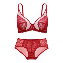 Ya underwear women's summer ultra-thin full-cup lace bra big breasts small bra set