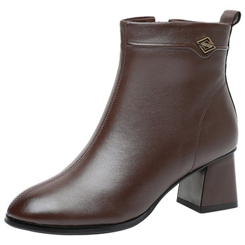 Lambskin thick heel short boots for women, fashionable and versatile boots