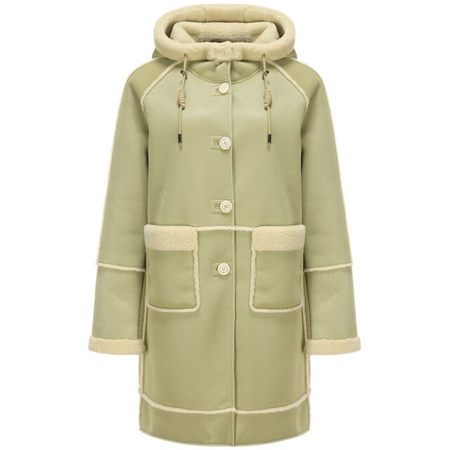 tanni新款休闲减龄连帽中长款人工皮毛大衣TM31CO025A