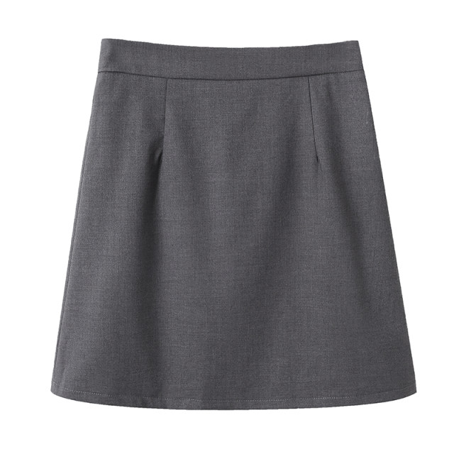 Elastic waist professional a-line skirt large size dark gray formal outfit