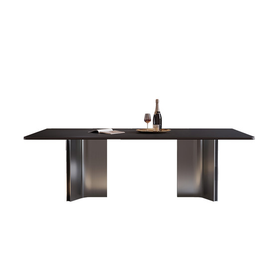 
Delifeng Rock Slab Dining Table Home Italian Minimalist 2025 New Light Luxury Rectangular Black Rock Slab Dining Table and Chair