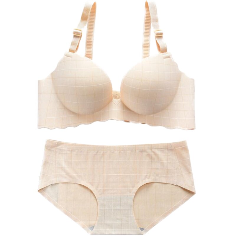 内衣套装女文胸聚拢无钢圈防下垂收副乳上托无痕薄款小胸罩大码厚