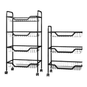 Complete collection of floor-standing storage basket supplies for the stainless steel kitchen
