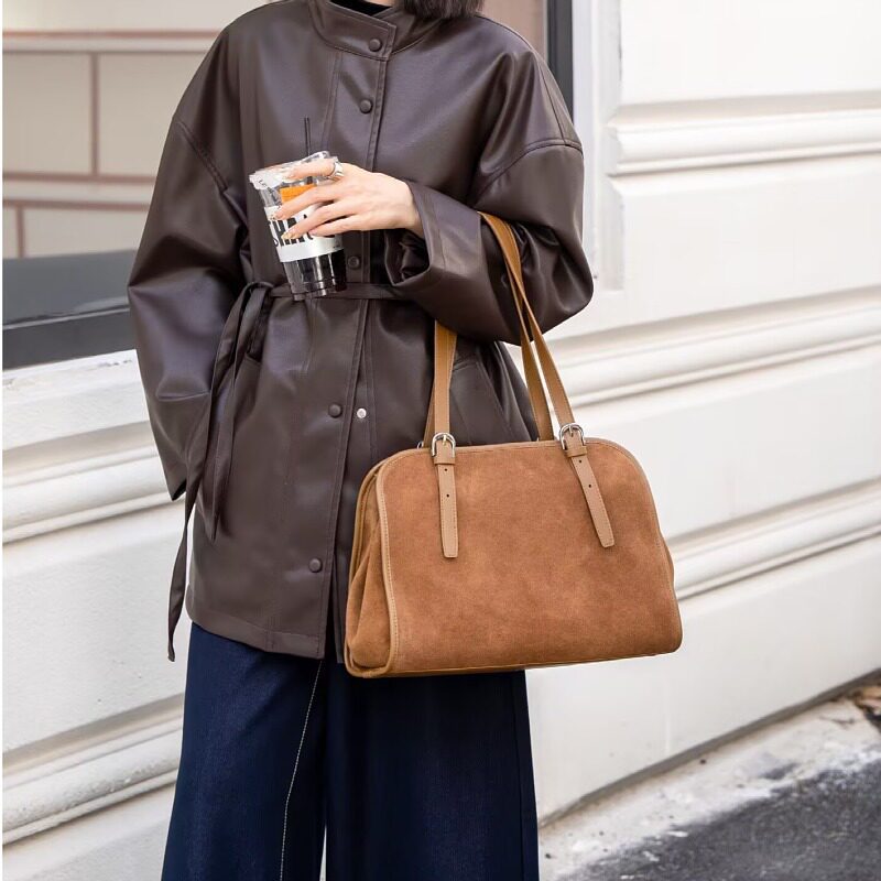 Autumn/Winter New Genuine Leather Women's Bag, Korean Style, Versatile, Matte Cowhide, Handbag, Shoulder Bag, Large Capacity, Simple Tote Bag