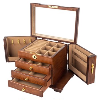 Solid wood jewelry box wooden drawer type high-end and exquisite