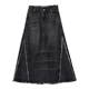 GOST washed spliced ​​raw edge A-line denim long skirt, retro distressed design, high-quality loose and versatile skirt