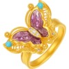 Saturday Blessing Gold Inlaid Diamond Ring Women's Intangible Cultural Heritage Tiangong Kaiwu Purple Butterfly Yingfu Pure Gold Ring for Gift