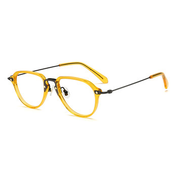 Pure titanium ultra-light yellow glasses frame with prescription for myopia