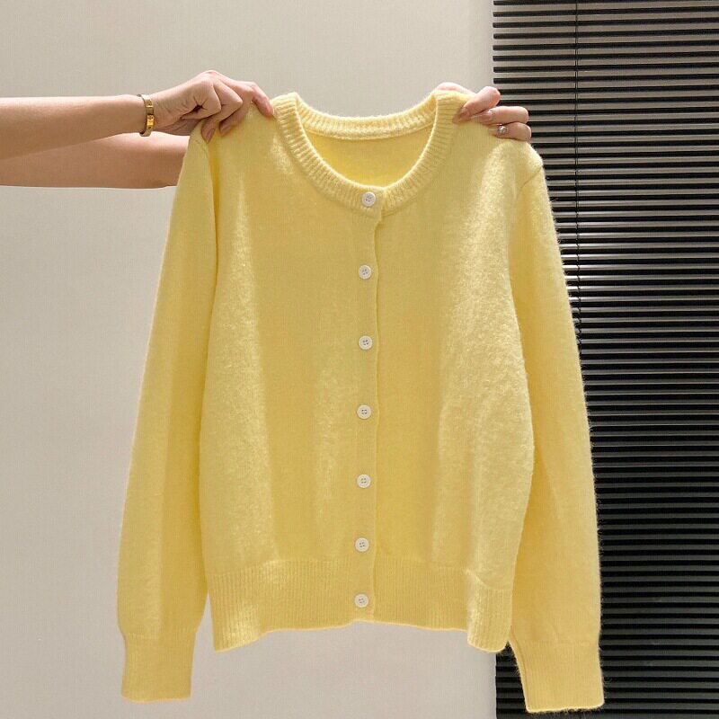 เสื้อคาร์ดิแกนไหมพรมแขนยาว สไตล์หวาน เก๋ ขี้เกียจ นุ่ม เป็นเอกลักษณ์ ลดอายุ สำหรับผู้หญิง เสื้อตัวบนฤดูใบไม้ผลิและฤดูใบไม้ร่วงรุ่นใหม่