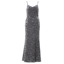 DPLAY winter V-neck waist-cinching silver stacked sequin embroidery waist-cinching fishtail skirt suspender dress