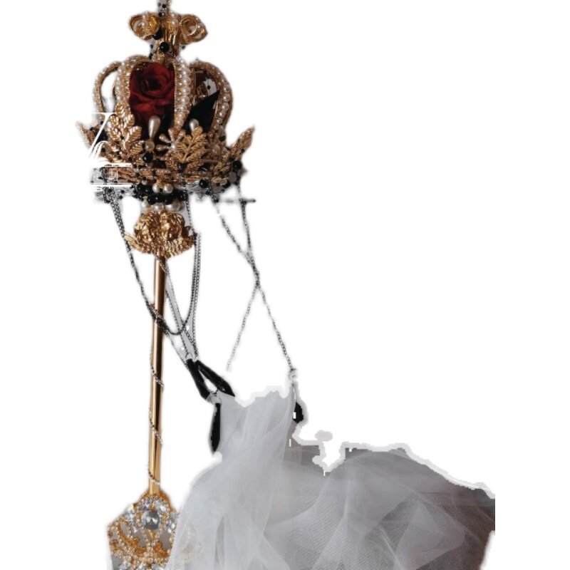 Dark Style Red Rose Scepter Bride Wedding Bouquet Scepter Lolita Props Best Friend Wedding Gift