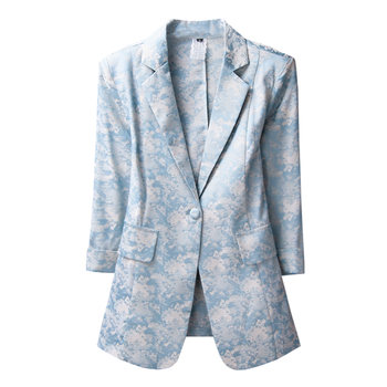 Satin jacquard blazer ຜູ້ຍິງບາງໆ 2026 ພາກຮຽນ spring ແລະ summer ໃຫມ່ຂະຫນາດໃຫຍ່ກະທັດຮັດແຂນສາມສ່ວນສີ່ຊຸດຂະຫນາດນ້ອຍເທິງ trendy