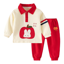 Jingqi baby girl lapel suit infants and children spring style pure cotton style sweatshirt boys fashionable childrens spring clothing