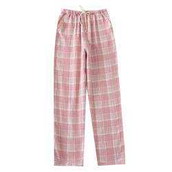 ຍີ່ປຸ່ນ plaid pajamas trousers ແມ່ຍິງຝ້າຍບໍລິສຸດ gauze ພາກຮຽນ spring ແລະ summer pants ບ້ານບາງໆຜູ້ຊາຍສາມາດໃສ່ຂະຫນາດໃຫຍ່