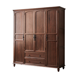 American country wardrobe solid wood wardrobe bedroom furniture four-door wardrobe walnut wood storage cabinet