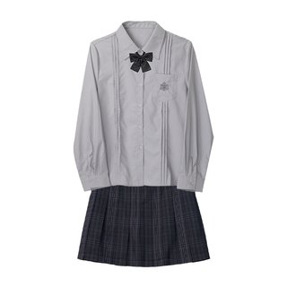 车厘子jk原创短长袖衬衫女学院风百搭刺绣水灰色衬衣制服套装裙