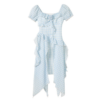 Fabric pig butterfly whispers blue slit plaid dress women's summer cake white skirt long skirt