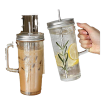 ins style large capacity drinking cup glass tumbler with handle and lid with straw cup coffee milk tea mason cup