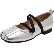 Augu Shiden silver strap single shoes for women 2024 new summer temperament ballet shoes for women flat Mary Jane shoes