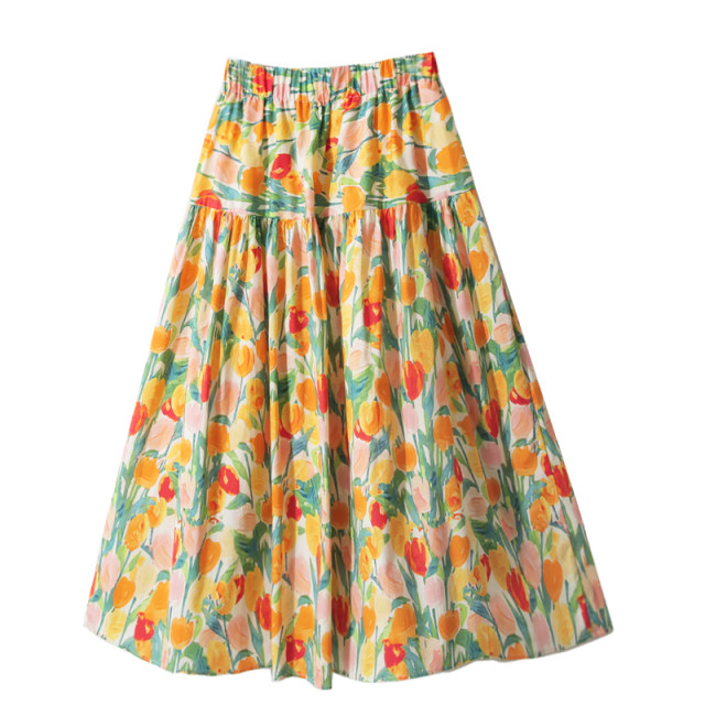 Vacation style printed design slim skirt