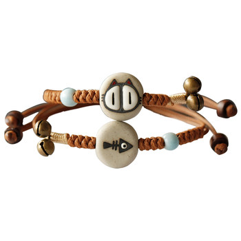 Cat ກິນປາ ຄູ່ຜົວເມຍຍີ່ປຸ່ນ Bracelet ຄູ່ engraved ຂອງຂວັນ Customized ຊື່ນັກສຶກສາສາຍແຂນ niche ສ້າງສັນການທໍຜ້າ