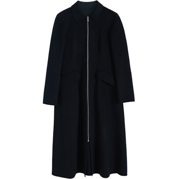WinnieTang1090 cashmere wool double-sided woolen waisted A-line coat Designed pads shoulders and high-end coat