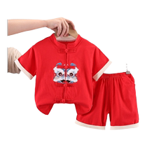 Jingqi baby Tang suit short-sleeved two-piece set first birthday gift dress pure cotton summer thin baby 100-day catch-week suit