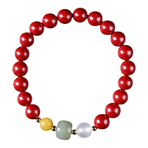Cinnabar bracelet for women raw ore imperial sand red round beads with beeswax and field jade agate womens birth year bracelet 2925