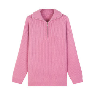 Pink zipper japanese design niche v-neck sweater