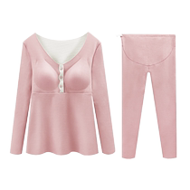Maternity autumn clothes and long pants set thermal underwear autumn and winter confinement clothes nursing tops plus velvet postpartum nursing pajamas