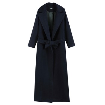 Lace-up loose extra-long suit collar woolen coat