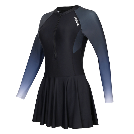 
B.Duck one-piece swimsuit for women long-sleeved sun protection 2024 new belly-covering and slimming large size slightly fat skirt swimsuit