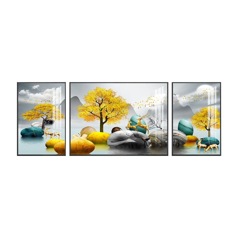 Combined crystal porcelain and diamond Chinese style living room decorative painting