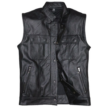 Men's and women's cowhide genuine leather vests slim fit short stand collar