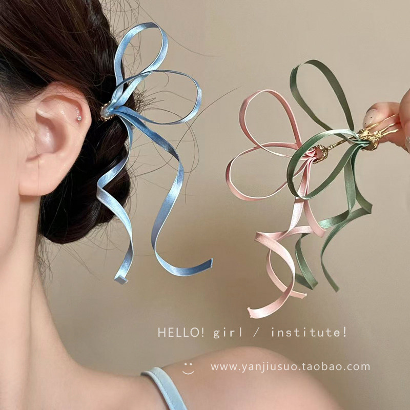 【Girlish Melody】Super Fairy Bow Ribbon Hairpin for Women, Sweet Ballet Style Hairpin, Hanfu Flowing Ribbon Hair Accessory