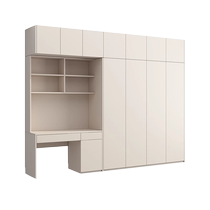 All solid wood wardrobe desk integrated small apartment bedroom home combination study table computer desktop table conjoined wardrobe