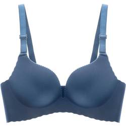 Aishuke Seamless Underwear Women's Push-up Small Breast Blue Bra No Wires Smooth Bra to Collect Secondary Breasts and Prevent Sagging Winter