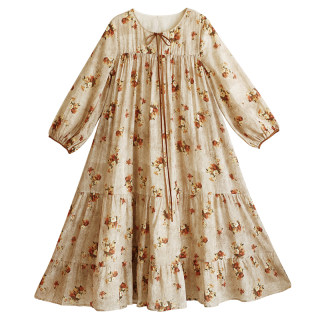 Retro loose dress women's autumn printed romantic dress